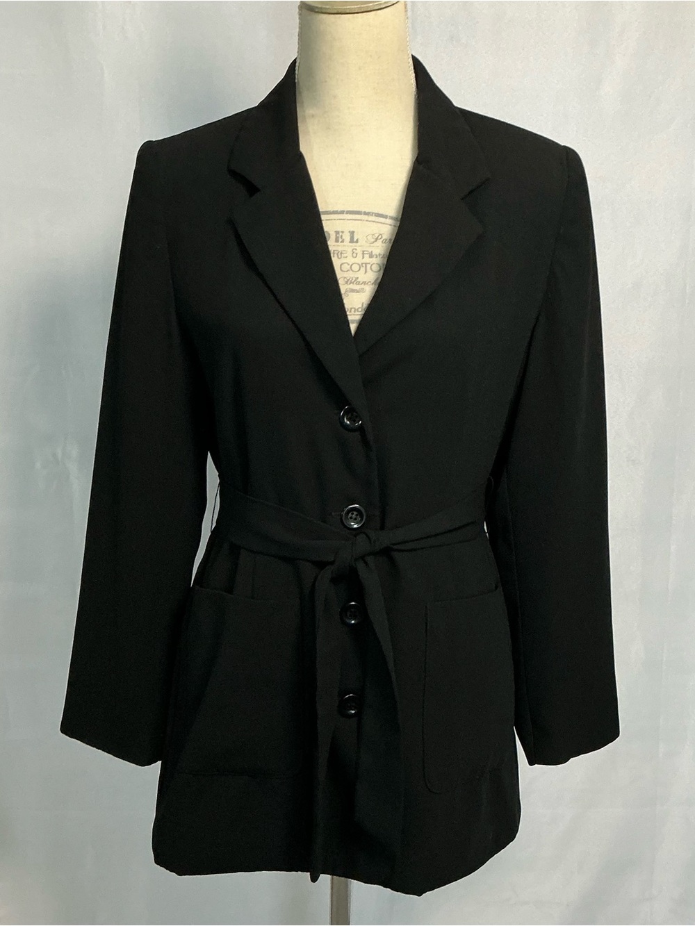 Studio 32 Black Belted Longline Button-Front Blazer Jacket Size 10